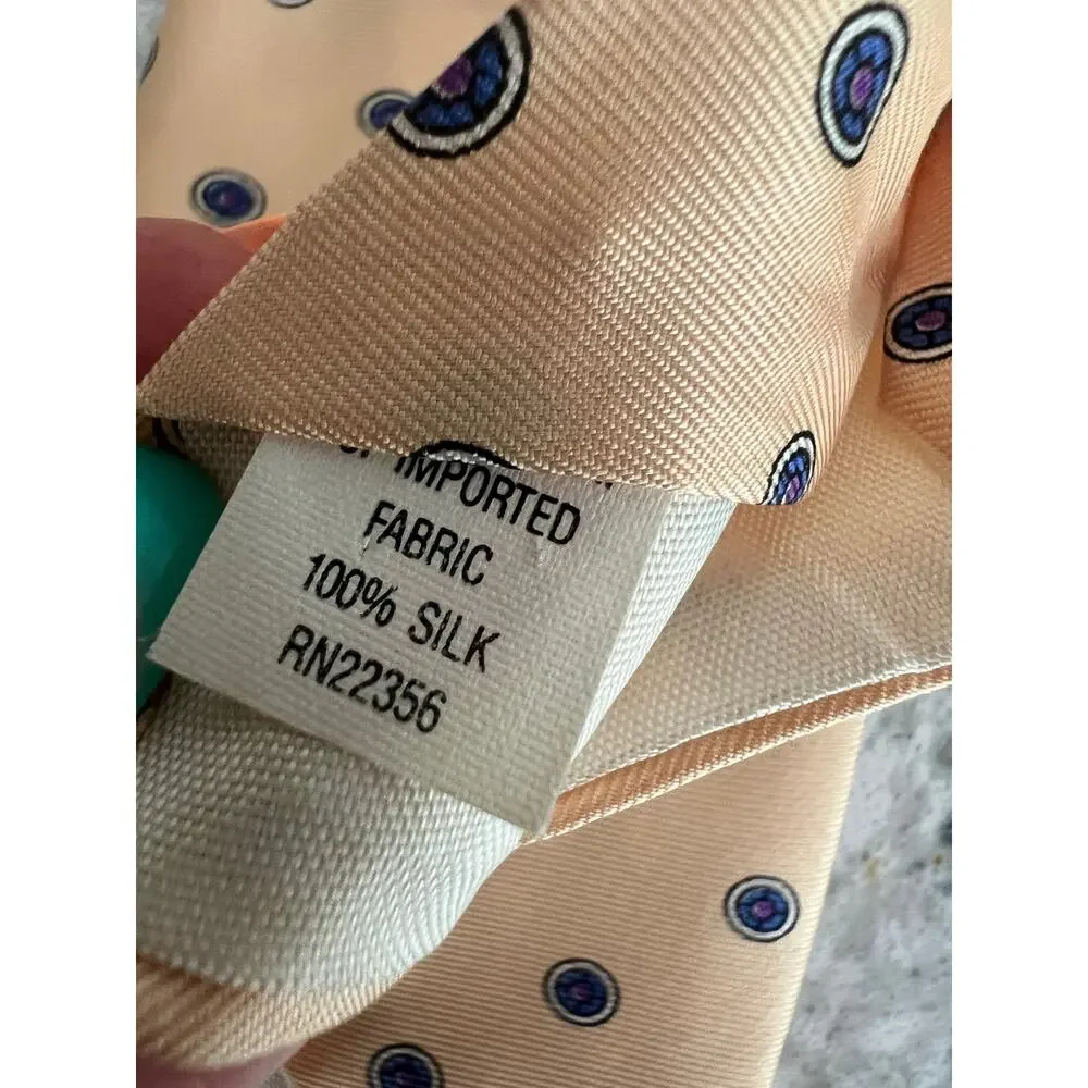 Vintage Adolfo 100% Imported Silk Men's Neck Tie Yellow w Blue Dots JL